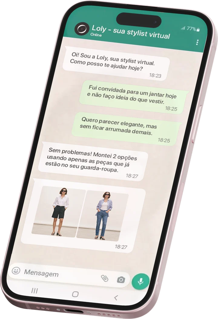 Conversa no WhatsApp: a Loly monta dois looks para um jantar de última hora.
